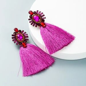 NWOT Azalea Pink And Ruby Tassel Earring